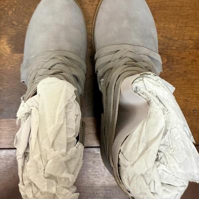 Sale Photo Thumbnail #301: Light gray (pewter) color, new in original box (unworn). Zipper closure at back of heel, see photos.