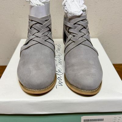 Sale Photo Thumbnail #305: Light gray (pewter) color, new in original box (unworn). Zipper closure at back of heel, see photos.