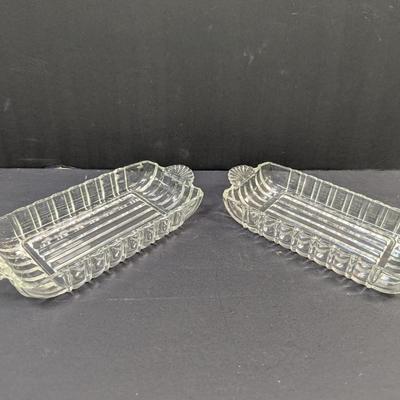 Sale Photo Thumbnail #1527: MCM Art Deco Celery Dish Clear Glass Anchor Hocking