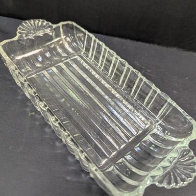 Sale Photo Thumbnail #1528: MCM Art Deco Celery Dish Clear Glass Anchor Hocking