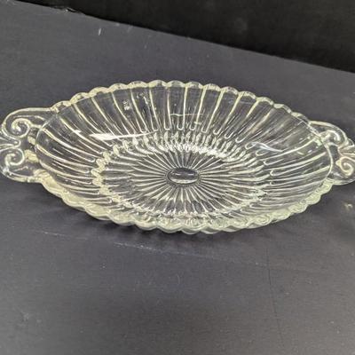 Sale Photo Thumbnail #1532: Vintage Anchor Hocking Clear Pressed Glass Dish With Handles & Glass Bowl