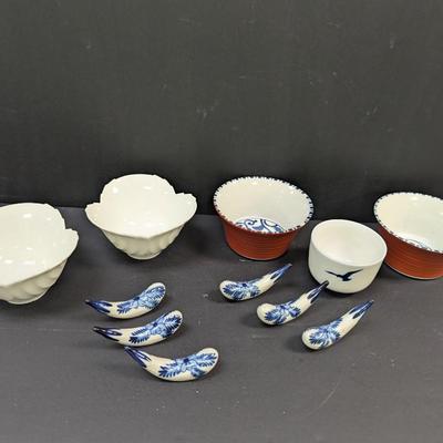 Sale Photo Thumbnail #1556: Belleek Style White Glazed Bowls - Porcelain Chopstick Holders