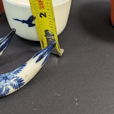 Sale Photo Thumbnail #1565: Belleek Style White Glazed Bowls - Porcelain Chopstick Holders