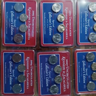7 sets uncirculated kennedy and sacagawea coins sets
