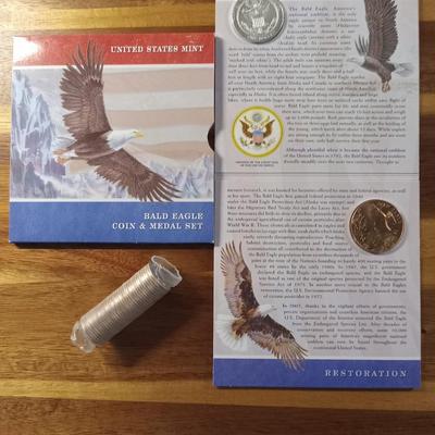 BLAD EAGLE SET & ROLL OF Illinois state quarters