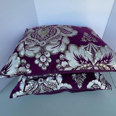 2 Pier 1 Purple and Silver Accent Pillows