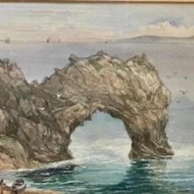 1888 Original Watercolor Of Durdle Door, English Coast
