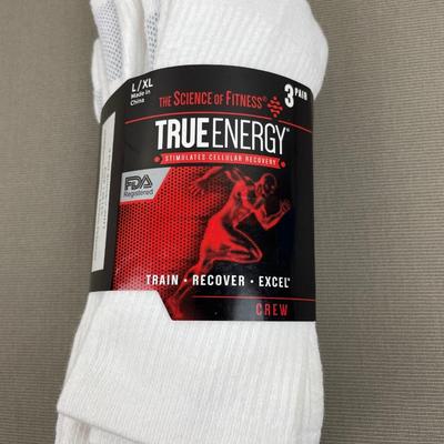 True Energy White Crew Socks 3 Pair L/XL