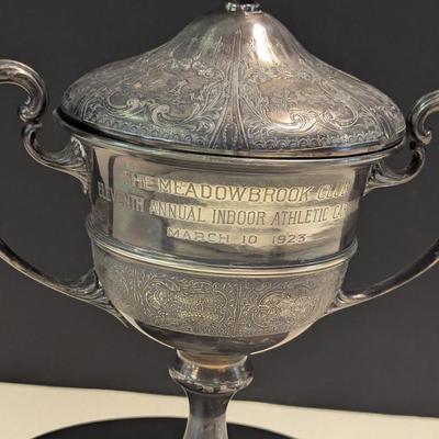 Sale Photo Thumbnail #1743: Nickel Silver 2253 The Meadow Brook Club 1923 Shot Put Trophy