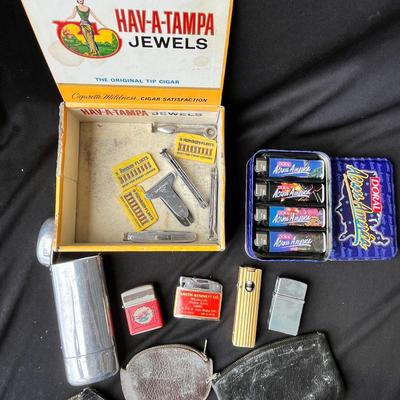 Lot 212 Cigar box of smoking items