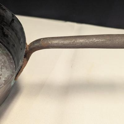 Sale Photo Thumbnail #1808: Vintage 1800's Hand-wrought Copper Pan With Riveted Handle