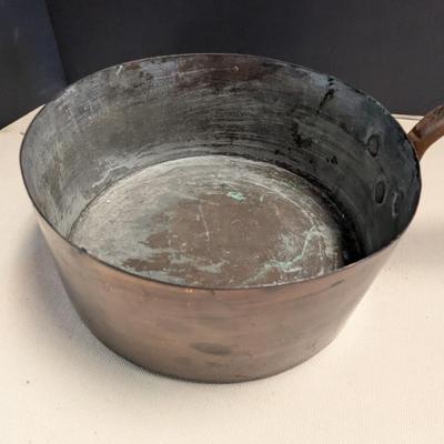 Sale Photo Thumbnail #1805: Vintage 1800's Hand-wrought Copper Pan With Riveted Handle