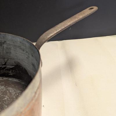 Sale Photo Thumbnail #1818: Vintage 1800's Hand-wrought Copper Pan With Riveted Handle