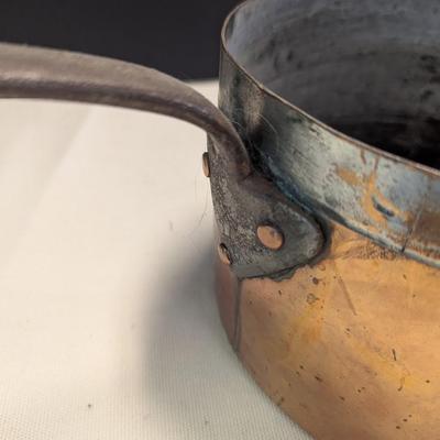 Sale Photo Thumbnail #1819: Vintage 1800's Hand-wrought Copper Pan With Riveted Handle