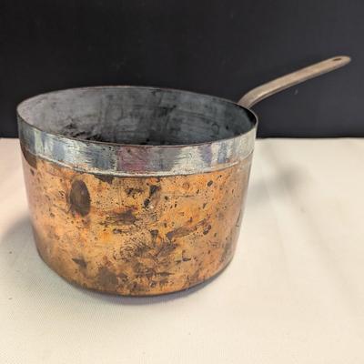Sale Photo Thumbnail #1812: Vintage 1800's Hand-wrought Copper Pan With Riveted Handle