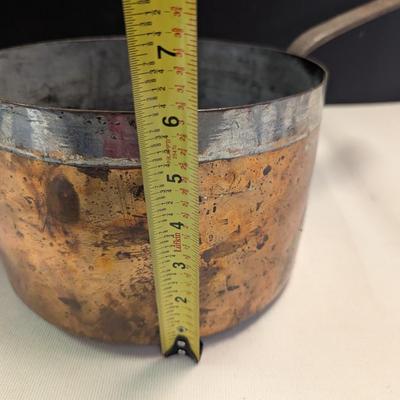 Sale Photo Thumbnail #1817: Vintage 1800's Hand-wrought Copper Pan With Riveted Handle
