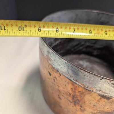 Sale Photo Thumbnail #1816: Vintage 1800's Hand-wrought Copper Pan With Riveted Handle