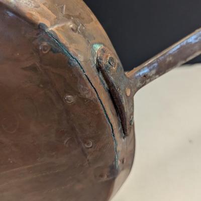 Sale Photo Thumbnail #1865: Hand-wrought Copper Pan With Riveted Handle