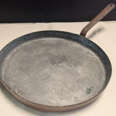 Sale Photo Thumbnail #1870: Hand-wrought Copper Pans With Riveted Handle