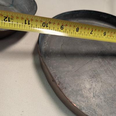Sale Photo Thumbnail #1871: Hand-wrought Copper Pans With Riveted Handle