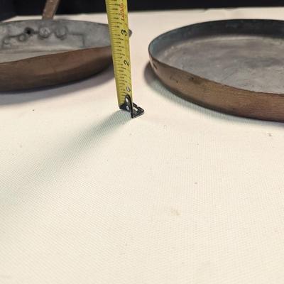 Sale Photo Thumbnail #1872: Hand-wrought Copper Pans With Riveted Handle