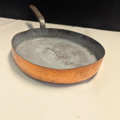 Sale Photo Thumbnail #1879: Hand-wrought Copper Pan With Riveted Handle