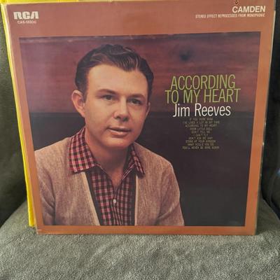 Sale Photo Thumbnail #393: "According to My Heart" by country music artist Jim Reeves. 
More information about the album includes:
Artist: Jim Reeves.
Title: According to My Heart.
Label: RCA Camden.
Catalog Number: CAS-583(e).
Format: 12" Vinyl LP, Stereo (reprocessed from monopho