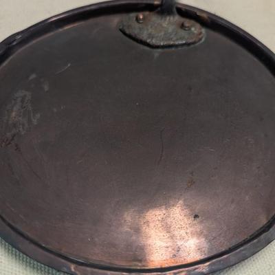 Sale Photo Thumbnail #1957: Hand-wrought Copper Pans With Riveted Handle -