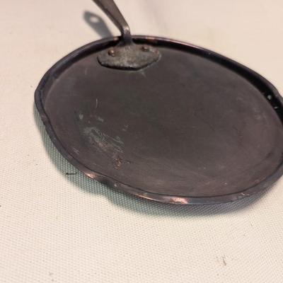 Sale Photo Thumbnail #1959: Hand-wrought Copper Pans With Riveted Handle -