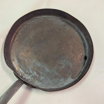 Sale Photo Thumbnail #1962: Hand-wrought Copper Pans With Riveted Handle -