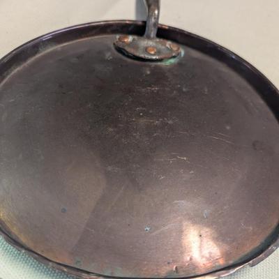 Sale Photo Thumbnail #1958: Hand-wrought Copper Pans With Riveted Handle -