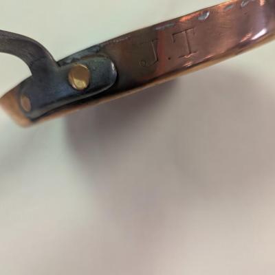 Sale Photo Thumbnail #1963: Hand-wrought Copper Pans With Riveted Handle -