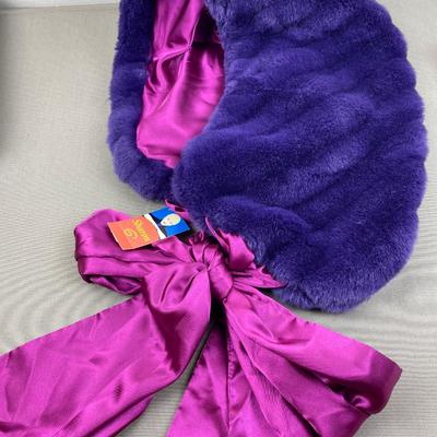 New Purple Faux Fur and Satin Shawl