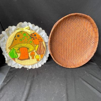 Lot 224 Wicker basket & Mushroom Wall hanging
