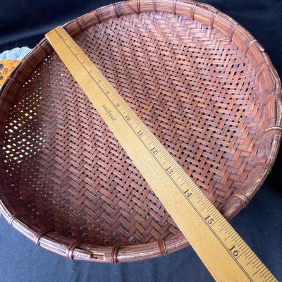 Lot 224 Wicker basket & Mushroom Wall hanging