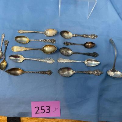 Lot 253 Assorted floral motif Sterling silver spoons & ladle