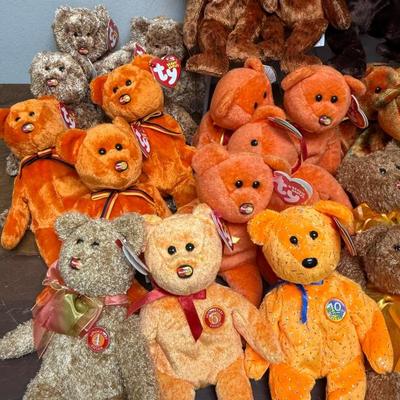 Sale Photo Thumbnail #281: Over 30 plush beanie baby style teddy bears: many colors as shown in the photo.
