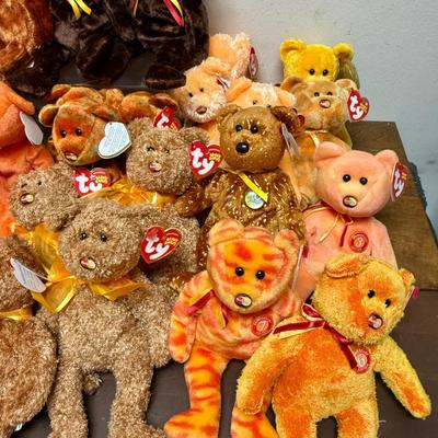 Sale Photo Thumbnail #279: Over 30 plush beanie baby style teddy bears: many colors as shown in the photo.