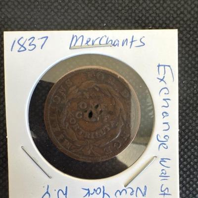 1837 New York City Hard Times Token Wall Street Merchants Exchange