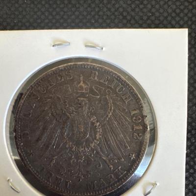 1912 (G) German Mark 3 Coin - 90% Silver