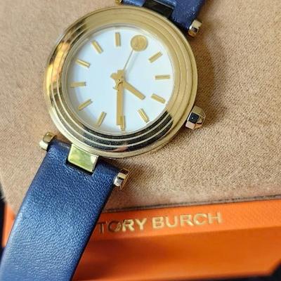 Tory Burch Classic T Navy gold watch