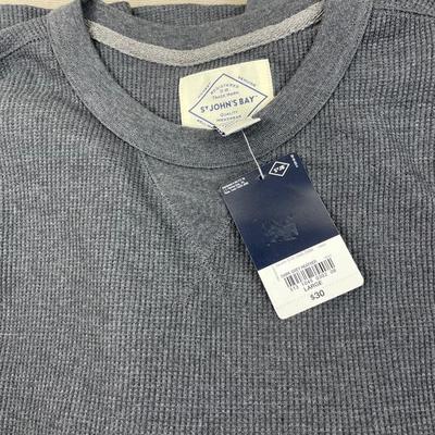 New Men’s Grey Heather Waffle Crew Neck Large