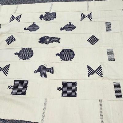 Sale Photo Thumbnail #123: Hand woven textile, probably silk from w. Africa
There is some light discoloration 
58 x 72 inches
Made by the Ewe people of Ghana and Togo