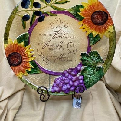 Sale Photo Thumbnail #126: Sunflower, grape, olive design
18 inch diameter glass dish
