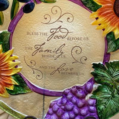 Sale Photo Thumbnail #125: Sunflower, grape, olive design
18 inch diameter glass dish