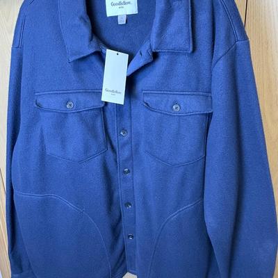 New Men’s Navy Fleece Button Down Shirt XL