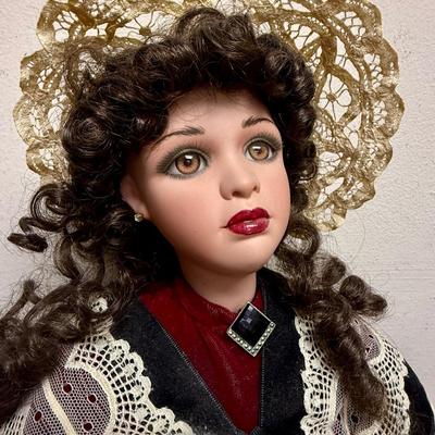 Vintage Porcelain Doll by Gustave E. Wolff with stand 28" tall