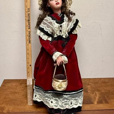 Vintage Porcelain Doll by Gustave E. Wolff with stand 28" tall