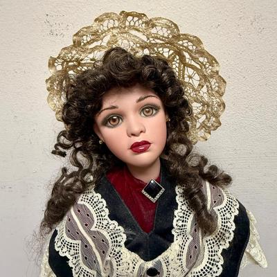 Vintage Porcelain Doll by Gustave E. Wolff with stand 28" tall