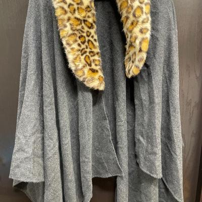 Grey shawl with faux fur collar by Ruby Ribbon